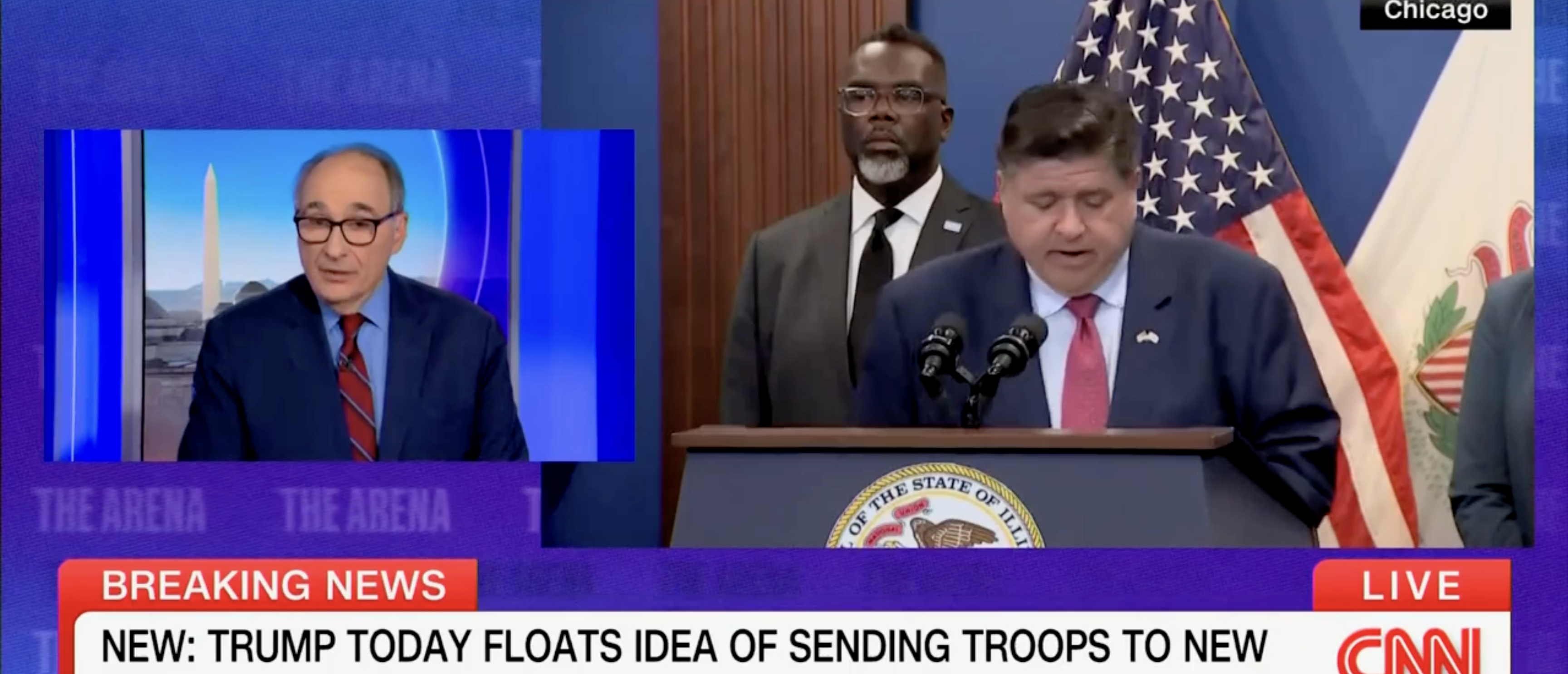 David Axelrod on "The Arena" discussing Pritzker [Screenshot/CNN/"The Arena with Kasie Hunt"]